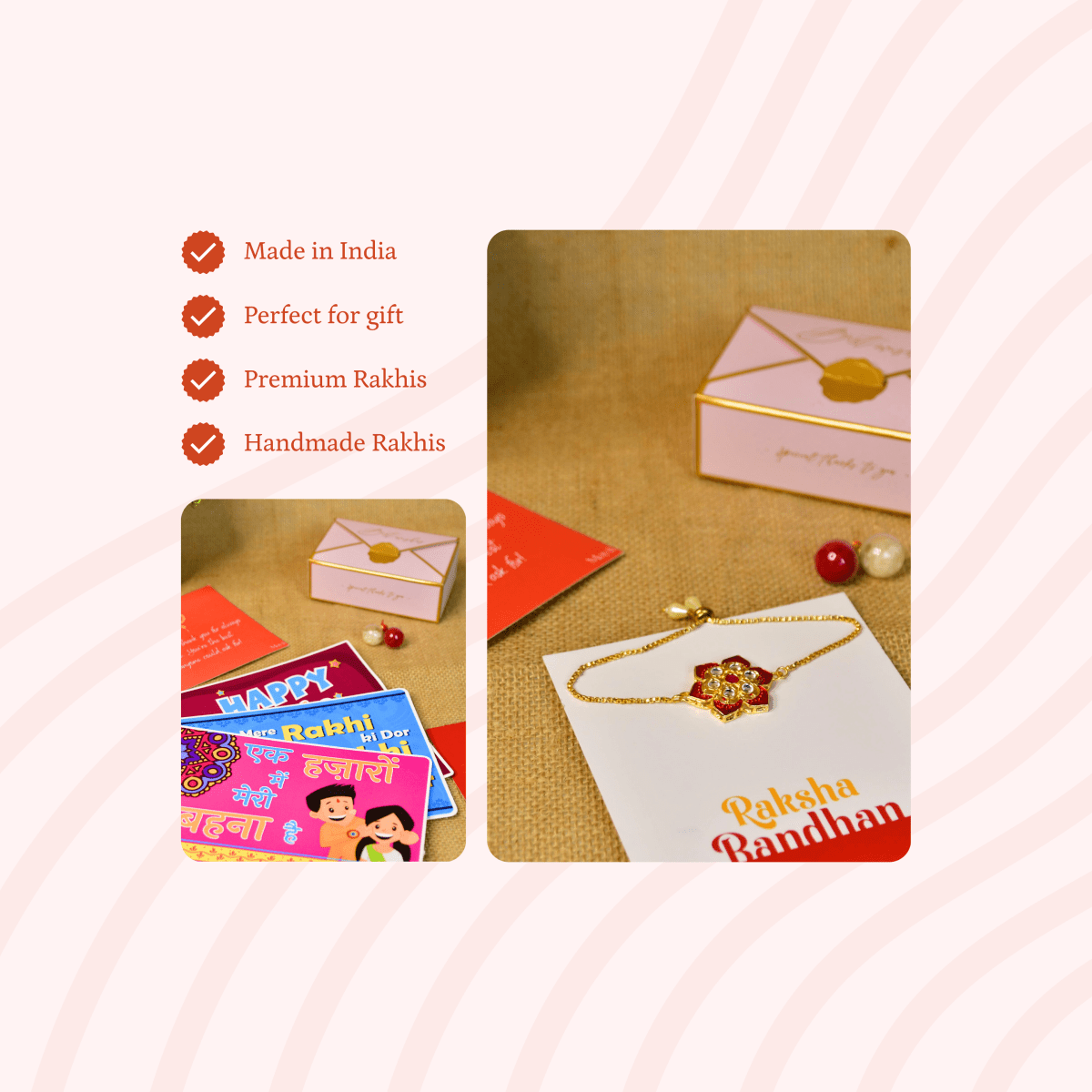 Sowpeace Exquisite Red Flower Rakhi Pack of 1 with Roli Chawal and Greeting card combo for Raksha Bandhan and Gifting - Sowpeace - 