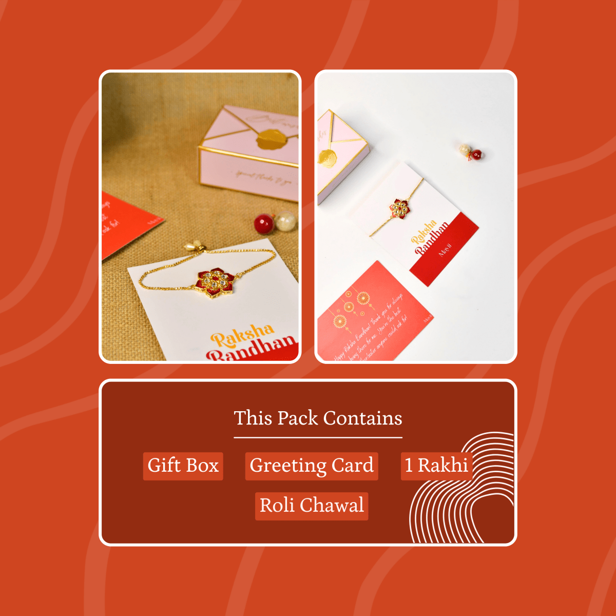 Sowpeace Exquisite Red Flower Rakhi Pack of 1 with Roli Chawal and Greeting card combo for Raksha Bandhan and Gifting - Sowpeace - 