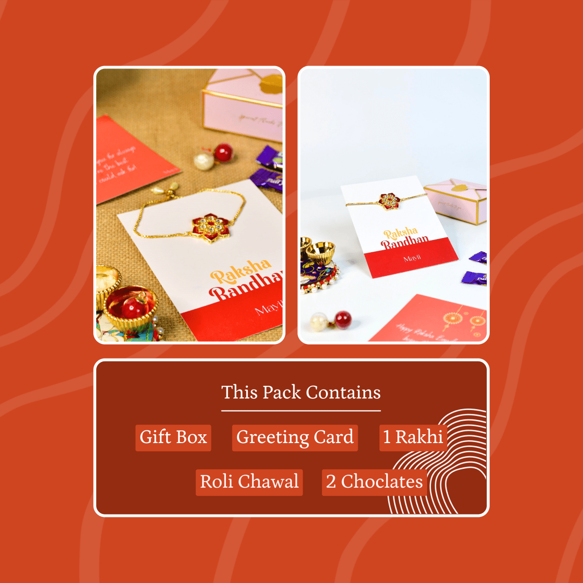Sowpeace Exquisite Red Flower Rakhi Pack of 1 with Roli Chawal and Greeting card combo for Raksha Bandhan and Gifting - Sowpeace - 