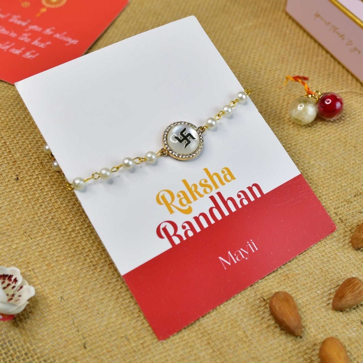 Sowpeace Exquisite Swastik Rakhi Pack of 1 with Roli Chawal and Greeting card combo for Raksha Bandhan and Gifting - Sowpeace - 