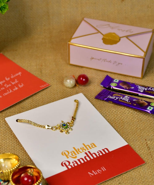 Sowpeace Exquisite Turtle Rakhi Pack of 1 with Roli Chawal Thali, two Chocolates, and Greeting card combo for Raksha Bandhan and Gifting