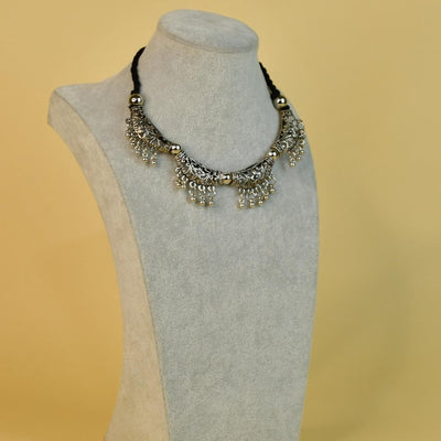 Sowpeace German Silver Choker: Floral Trapeziums & Water Drop Earrings