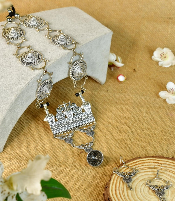 Sowpeace German Silver Necklace: Peacock Floral Square Pendant