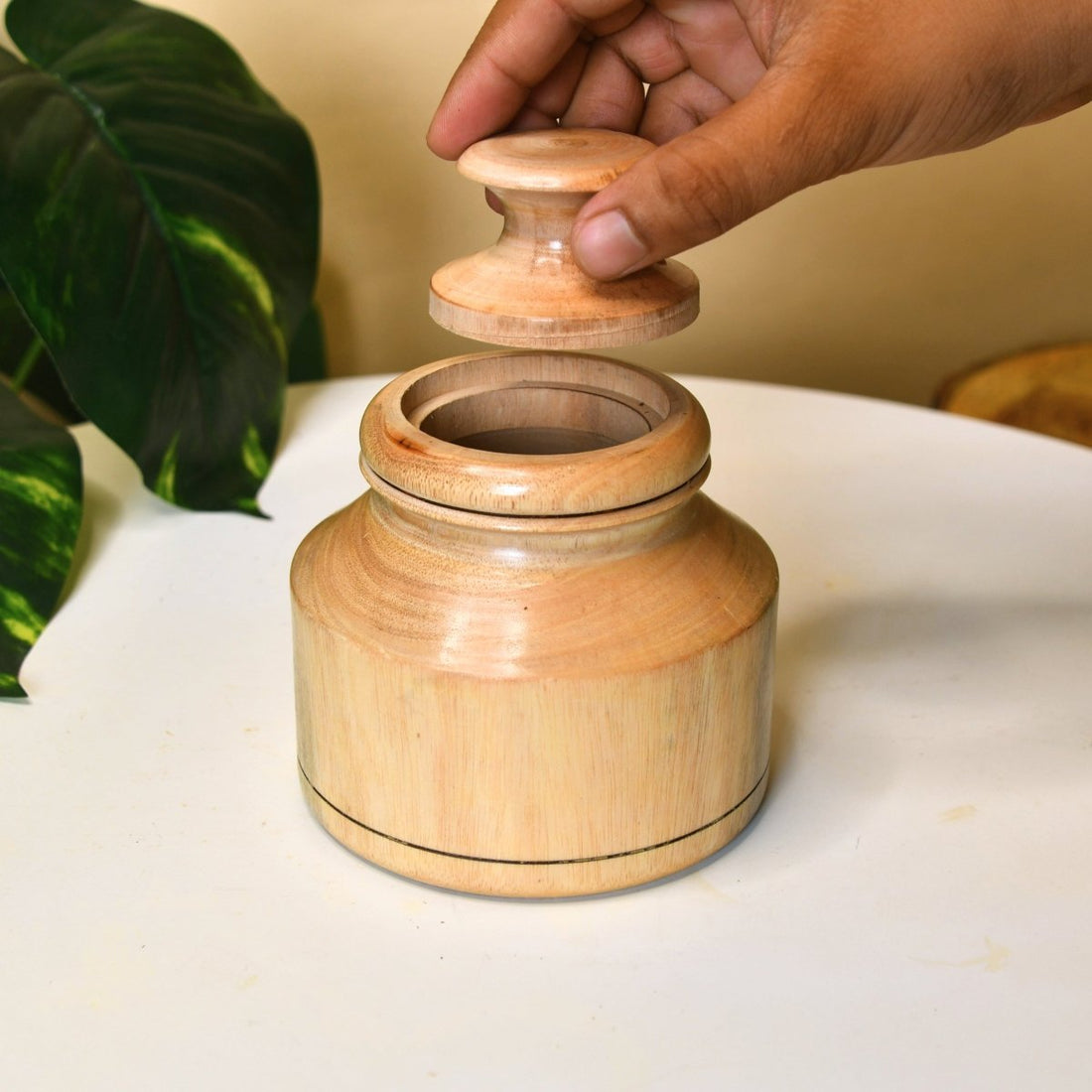 Sowpeace Hand - Carved Lidded Jar: Rustic Charm & Organized Elegance - Tabletop - Sowpeace - New Arrivals - Storage jar
