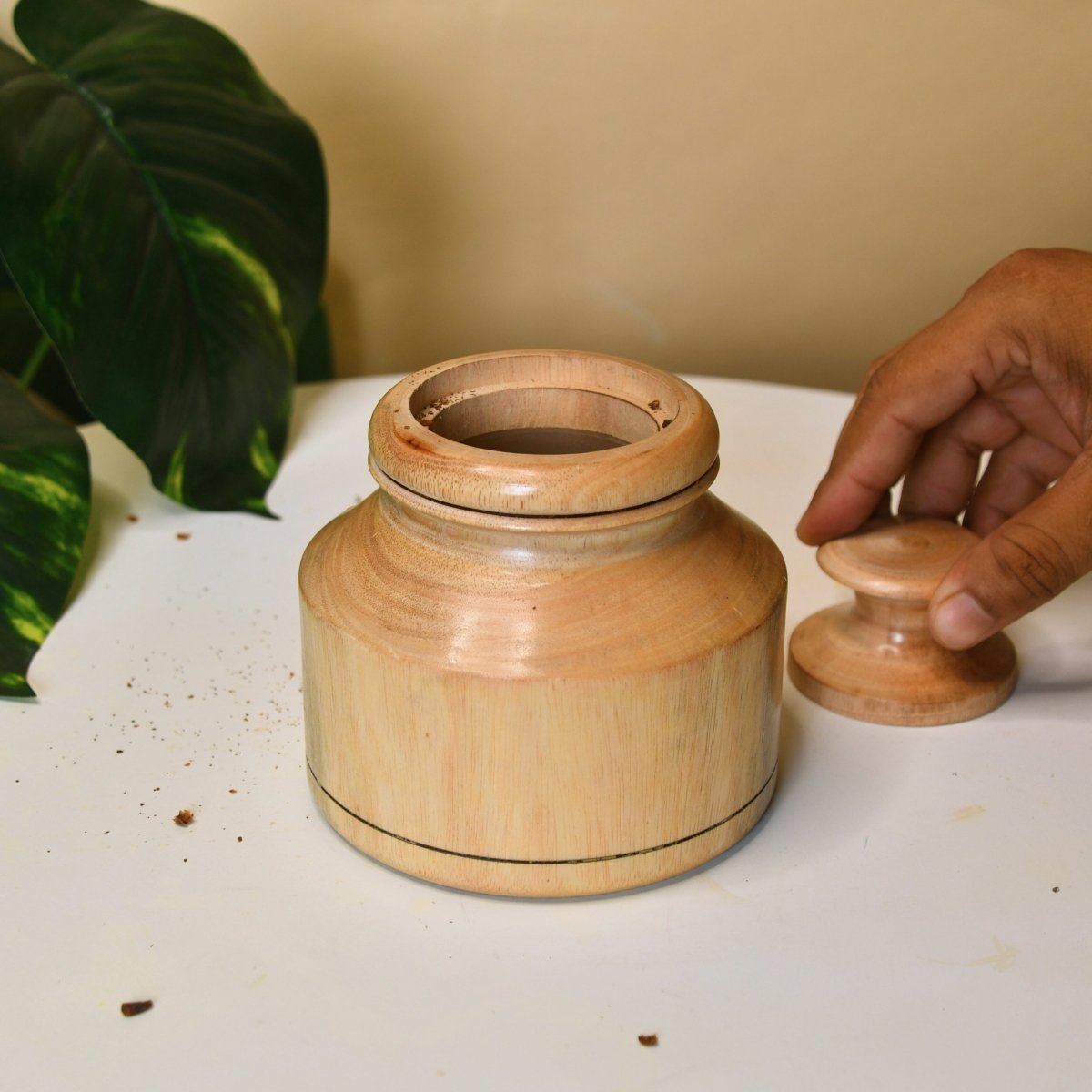 Sowpeace Hand - Carved Lidded Jar: Rustic Charm & Organized Elegance - Tabletop - Sowpeace - New Arrivals - Storage jar