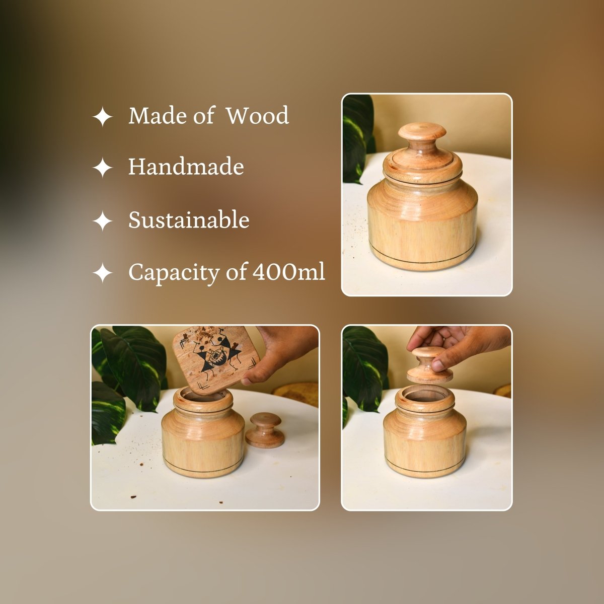 Sowpeace Hand - Carved Lidded Jar: Rustic Charm & Organized Elegance - Tabletop - Sowpeace - New Arrivals - Storage jar