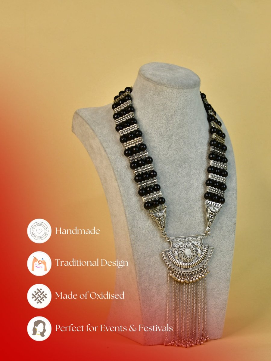 Sowpeace Handcrafted German Silver Necklace Black Beads Chain Drops Sowpeace Necklace