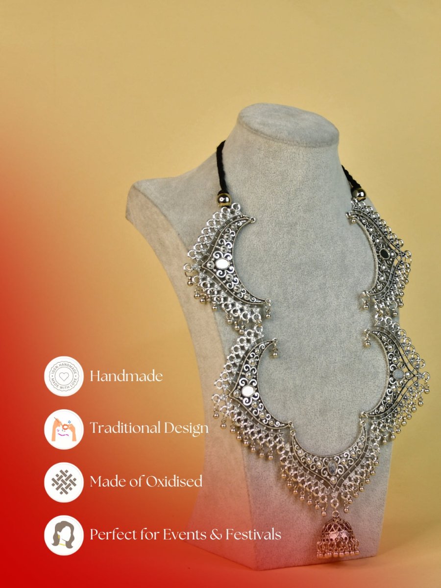 Sowpeace Handcrafted German Silver Necklace: Oxidized Floral Petal