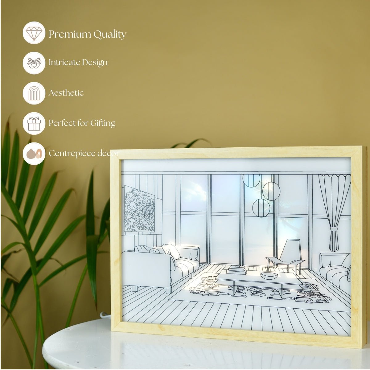 Sowpeace Illuminated Hall Room Frame – LED Landscape Photo Frame with Sofas, Carpet & Balcony for Chic Home Decor - Decor - Sowpeace - Wall Decor - 
