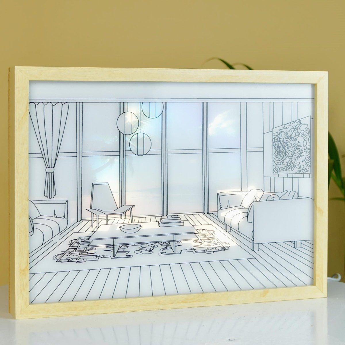 Sowpeace Illuminated Hall Room Frame – LED Landscape Photo Frame with Sofas, Carpet & Balcony for Chic Home Decor - Decor - Sowpeace - Wall Decor - 