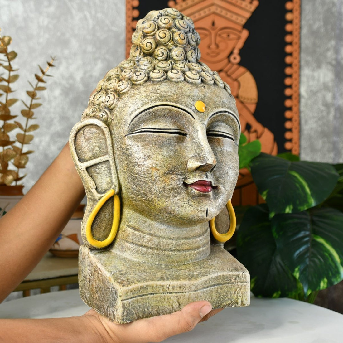 Sowpeace Large Terracotta Buddha Head: Artisan Tabletop Decor - terracotta tabletop - Sowpeace - Buddha - God Idols
