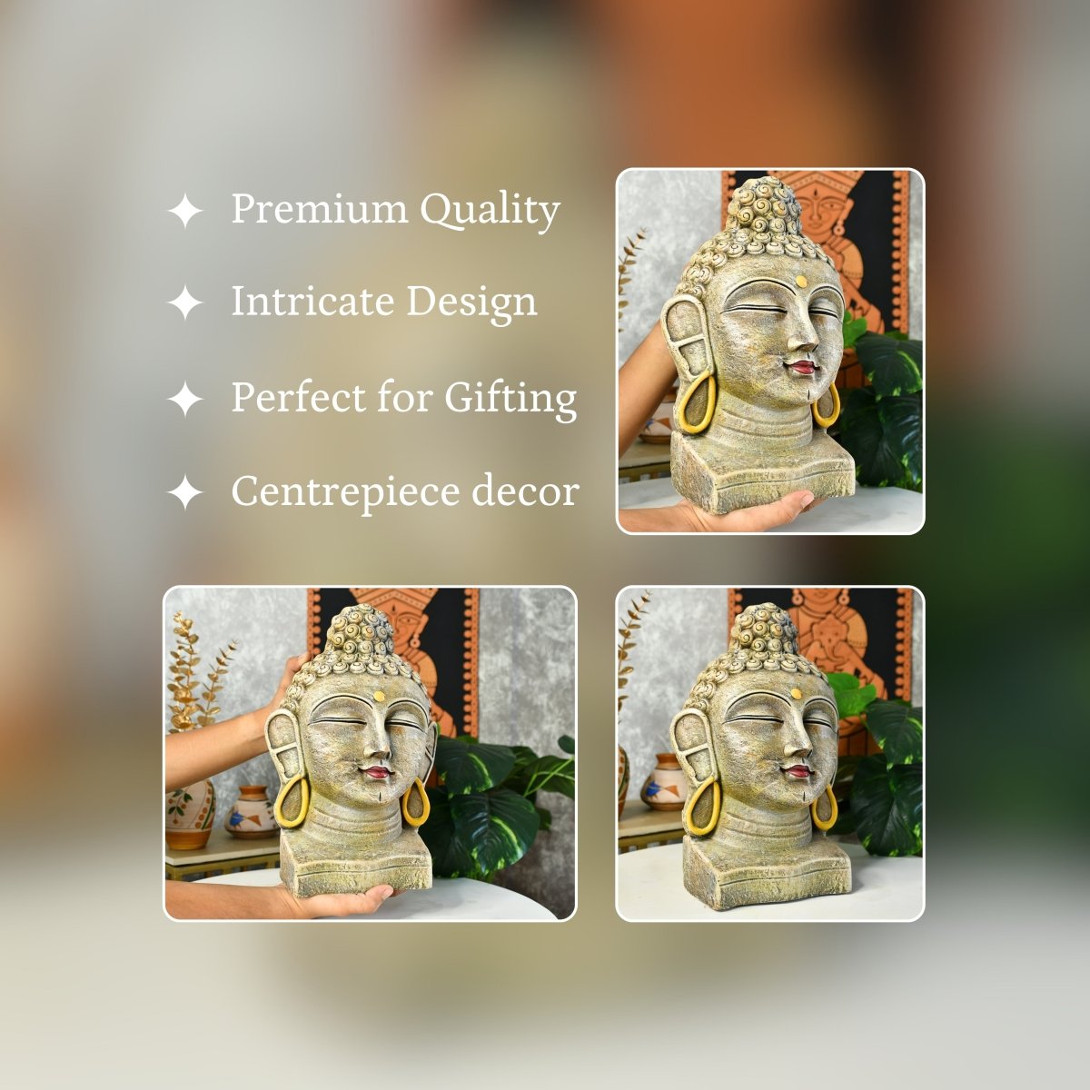 Sowpeace Large Terracotta Buddha Head: Artisan Tabletop Decor - terracotta tabletop - Sowpeace - Buddha - God Idols