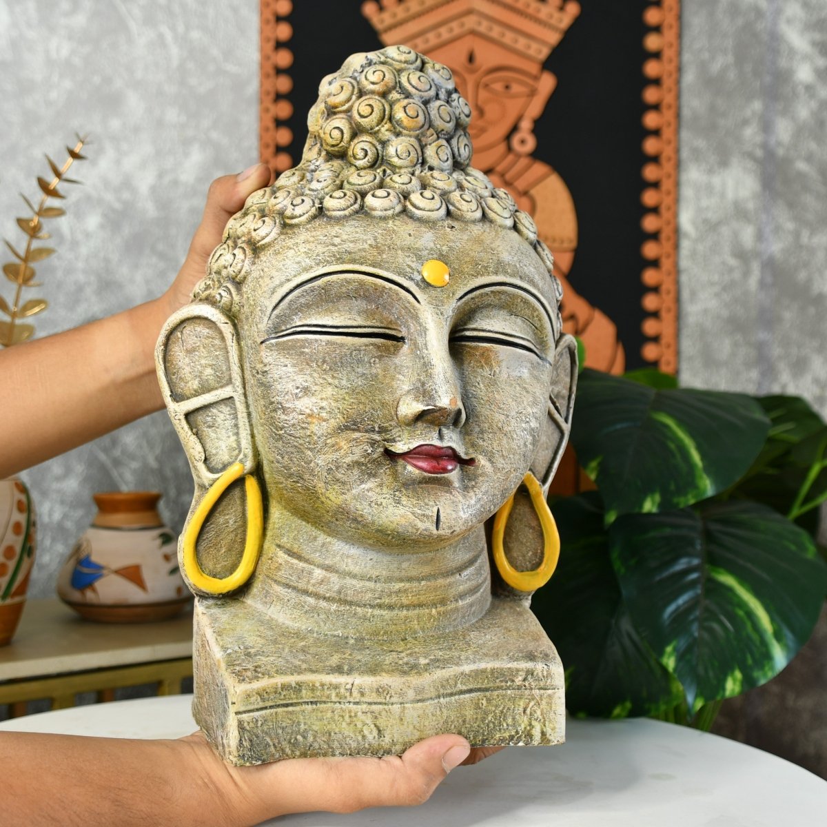 Sowpeace Large Terracotta Buddha Head: Artisan Tabletop Decor - terracotta tabletop - Sowpeace - Buddha - God Idols