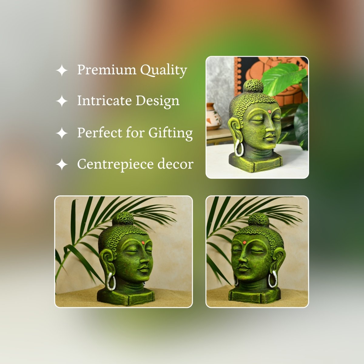 Sowpeace Large Terracotta Buddha Head: Artisan Tabletop Decor - terracotta tabletop - Sowpeace - Buddha - God Idols