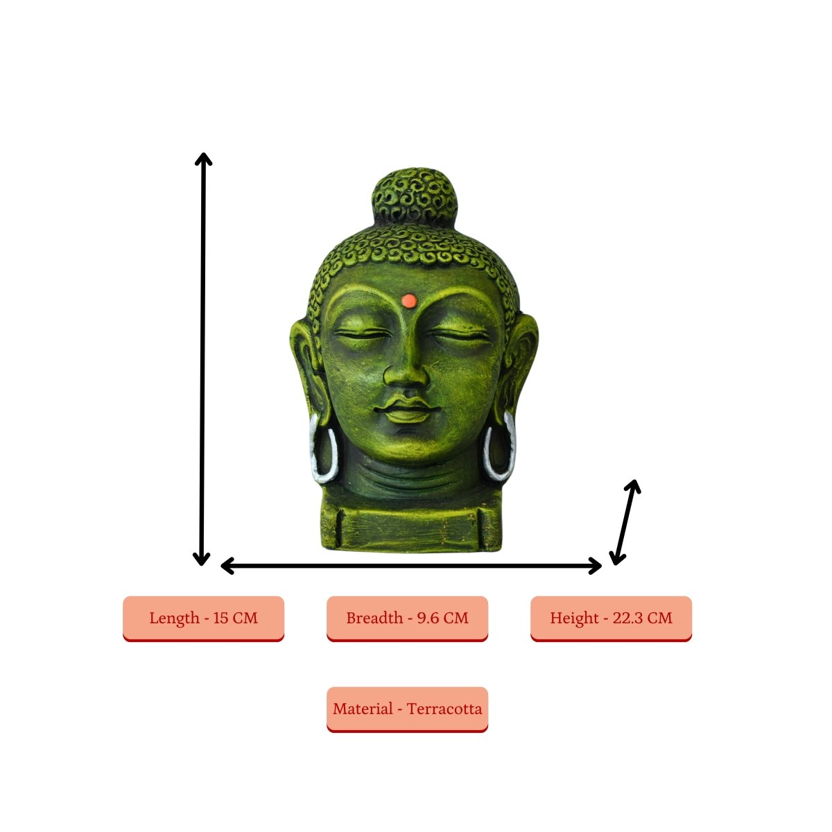 Sowpeace Large Terracotta Buddha Head: Artisan Tabletop Decor - terracotta tabletop - Sowpeace - Buddha - God Idols