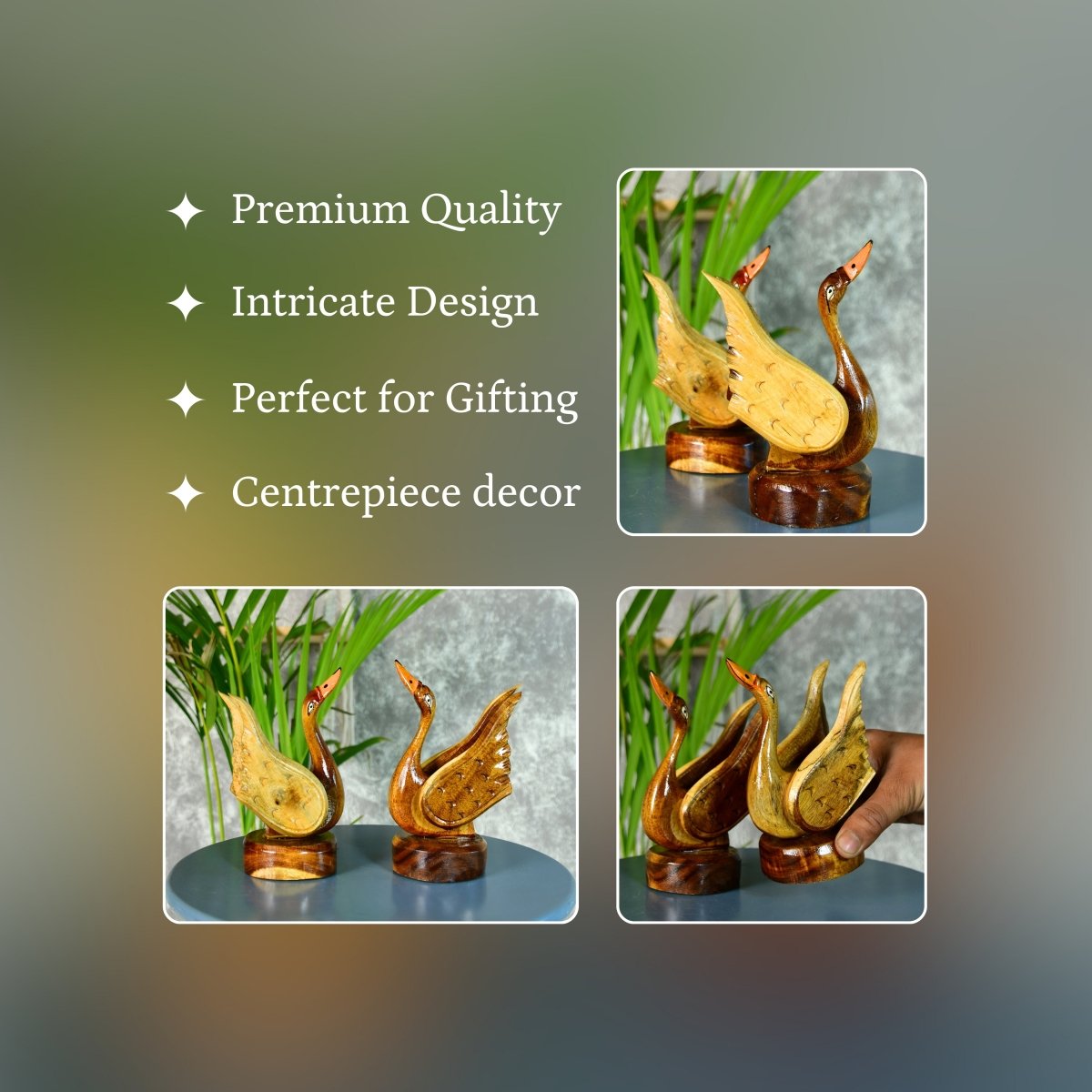 Sowpeace Pair of Wooden handcarved swan Artisan Home Decor - Tabletop - Sowpeace - Animal - New Arrivals
