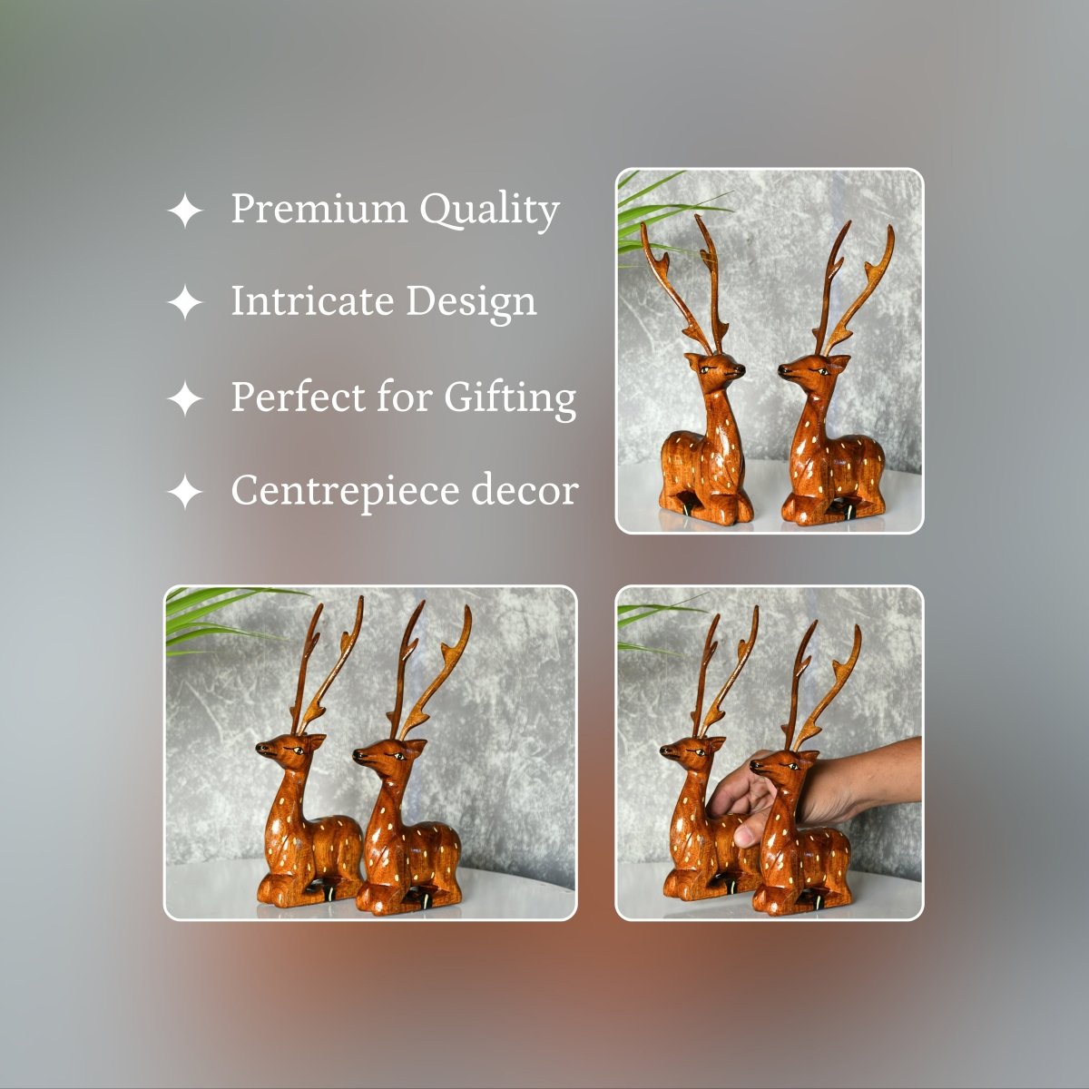 Sowpeace Pair of wooden sitting deer Artisan Decor