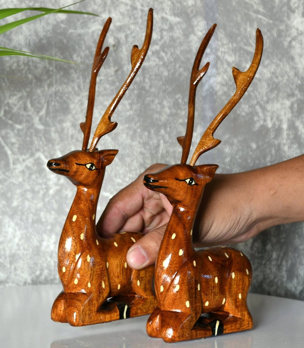 Sowpeace Pair of wooden sitting deer Artisan Decor - Tabletop - Sowpeace - Animal - New Arrivals