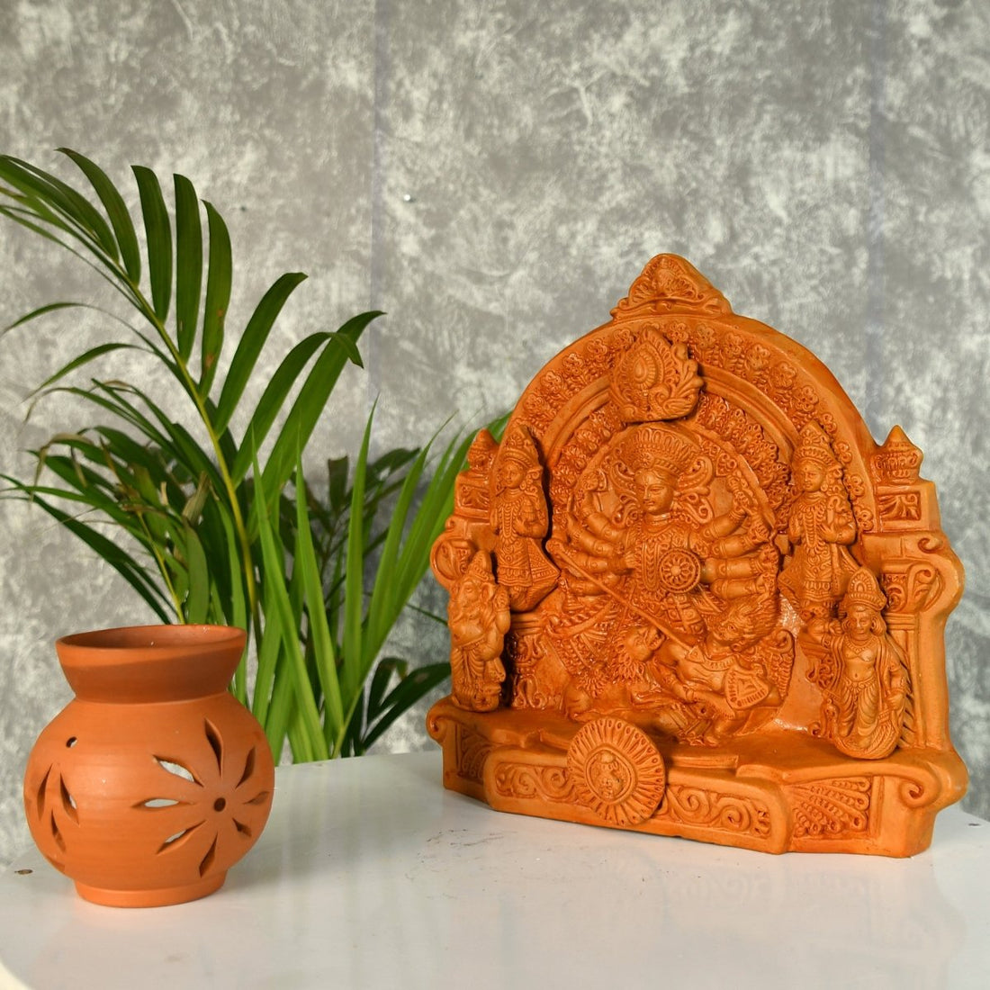 Sowpeace Terracotta Large Durga: Artisan Tabletop Decor - terracotta tabletop - Sowpeace - Diwali - God Idols
