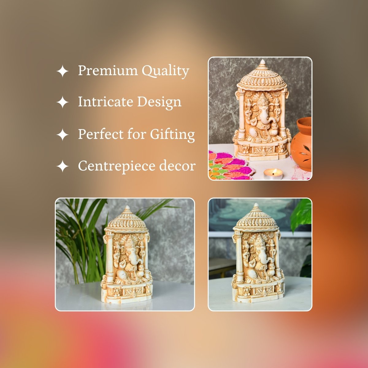 Sowpeace White Ganesh Terracotta Tabletop Art Decor - terracotta tabletop - Sowpeace - Diwali - God Idols