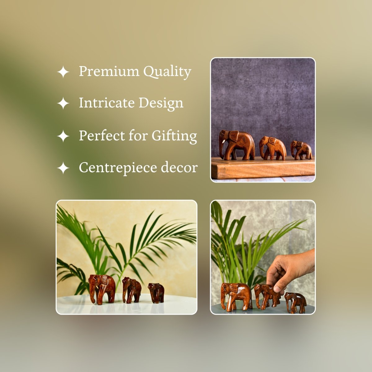 Sowpeace Wooden Descending Elephant Set of 3: Artisan Tabletop Decor - Tabletop - Sowpeace - Animal - New Arrivals