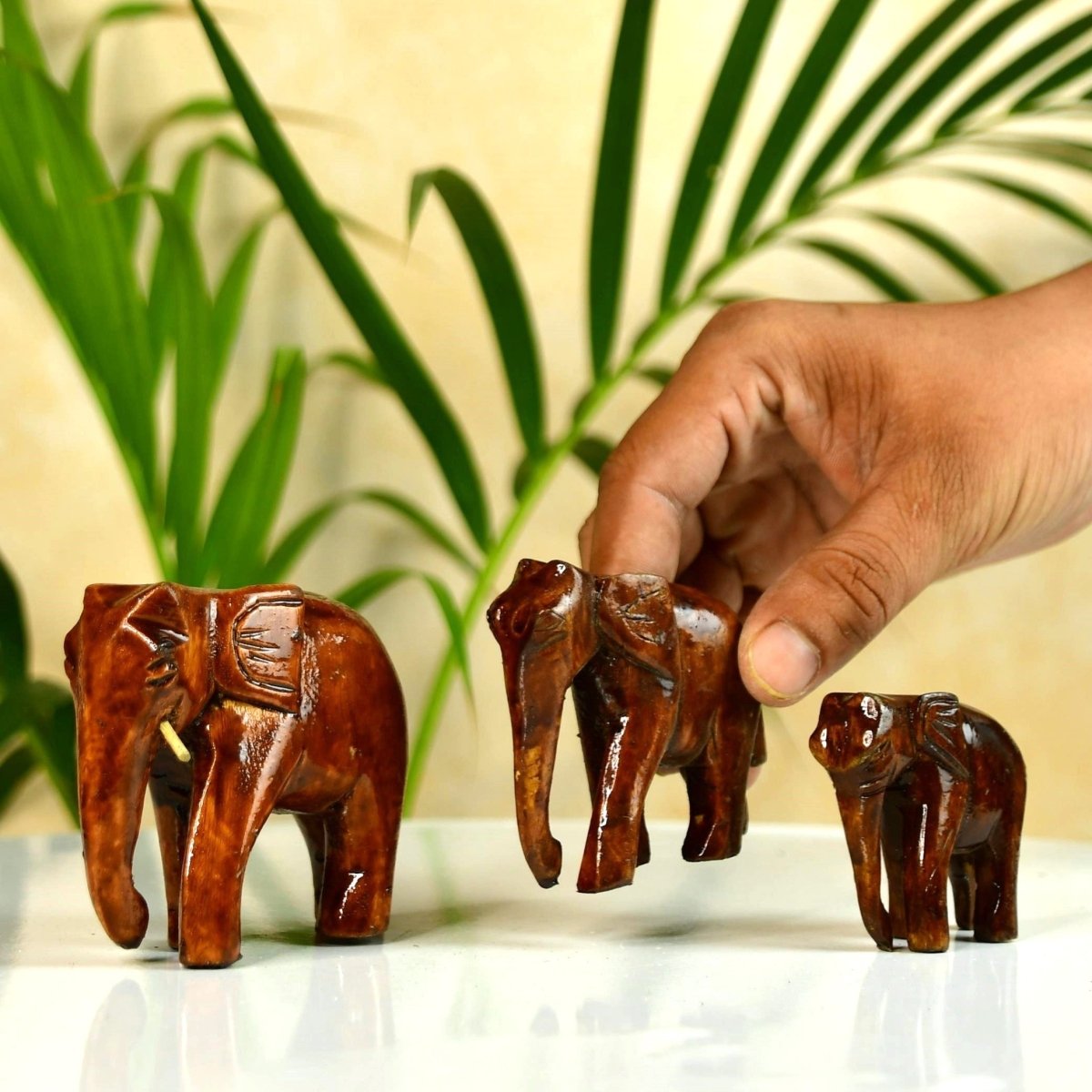 Sowpeace Wooden Descending Elephant Set of 3: Artisan Tabletop Decor - Tabletop - Sowpeace - Animal - New Arrivals