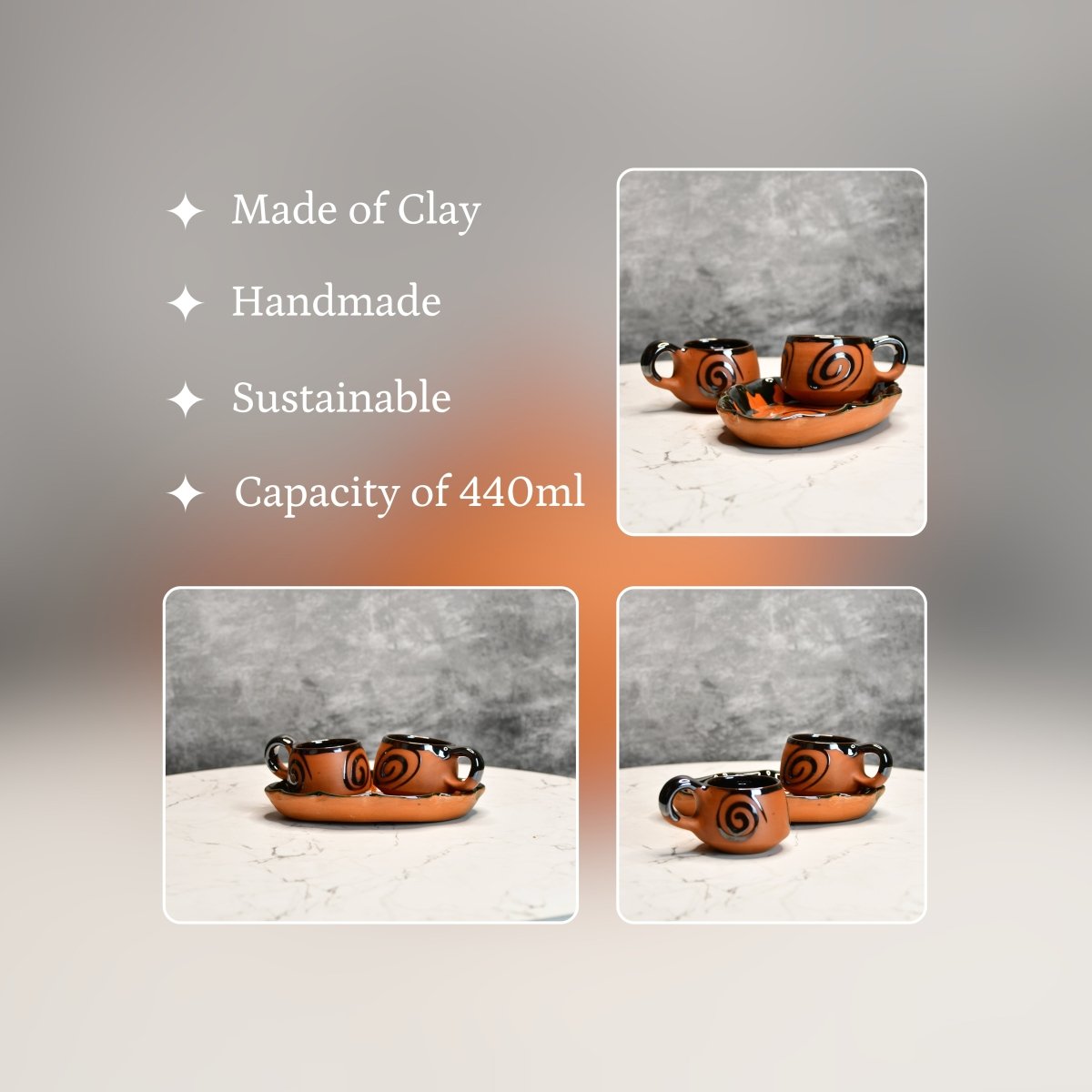 Terracotta Floral Cup Set: Artistic Home Decor and Kitchenware
