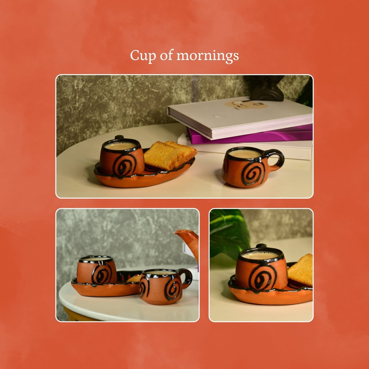 Terracotta Floral Cup Set: Artistic Home Decor and Kitchenware - Sowpeace - New Arrivals - Terracotta Tea set