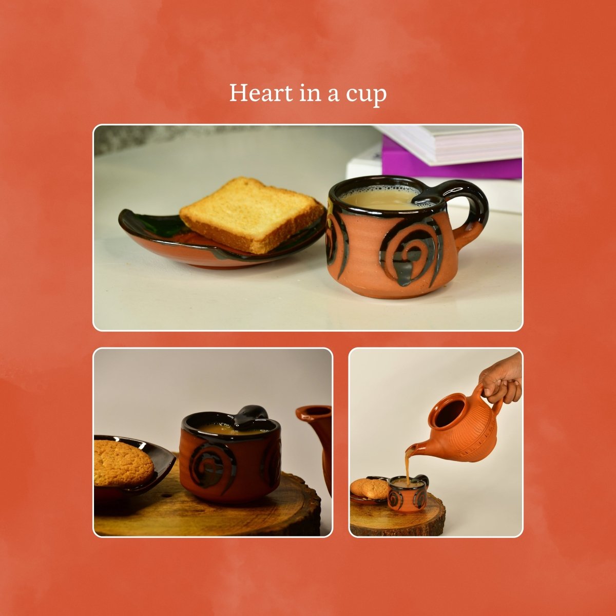Terracotta Tea Cup Leaf - cups - Sowpeace - New Arrivals - Terracotta Tea set