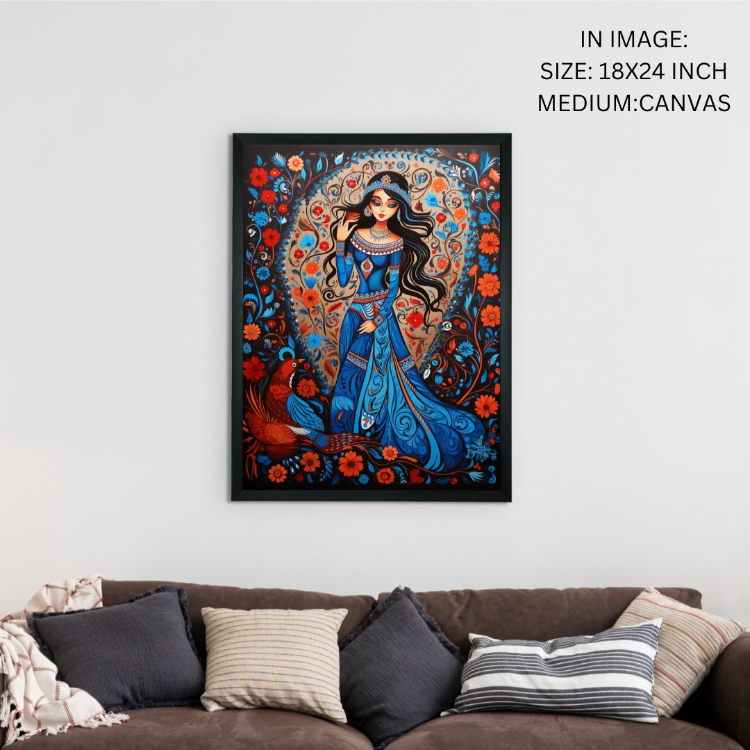 Artisan Canvas Wall Decor: Blue Girl Flower Aura Collection -Wall painting-Chitran by sowpeace-Artisan Canvas Wall Decor: Blue Girl Flower Aura Collection-CH-WRT-MBG-Sowpeace