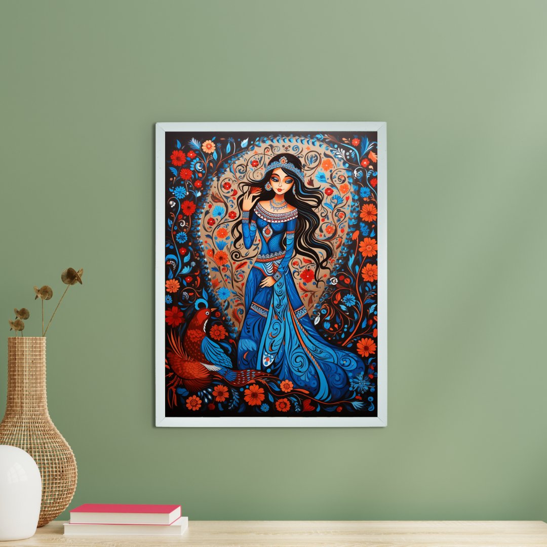 Artisan Canvas Wall Decor: Blue Girl Flower Aura Collection -Wall painting-Chitran by sowpeace-Artisan Canvas Wall Decor: Blue Girl Flower Aura Collection-CH-WRT-MBG-Sowpeace