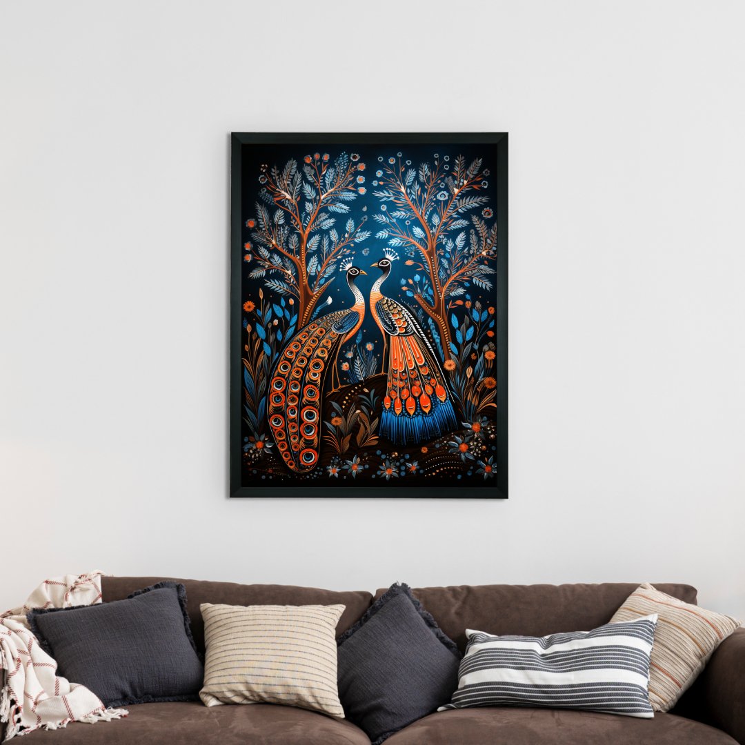 Artisan Canvas Wall Decor: Two Peacock Blue Masterpiece Collection -Wall painting-Chitran by sowpeace-Artisan Canvas Wall Decor: Two Peacock Blue Masterpiece Collection-CH-WRT-MTPB-Sowpeace