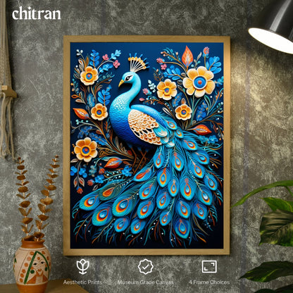 Artisan Peacock Bloom Canvas: Elegance in Wall Decor for Homes -Wall painting-Chitran by sowpeace-Artisan Peacock Bloom Canvas: Elegance in Wall Decor for Homes-CH-WRT-BDPB-Sowpeace