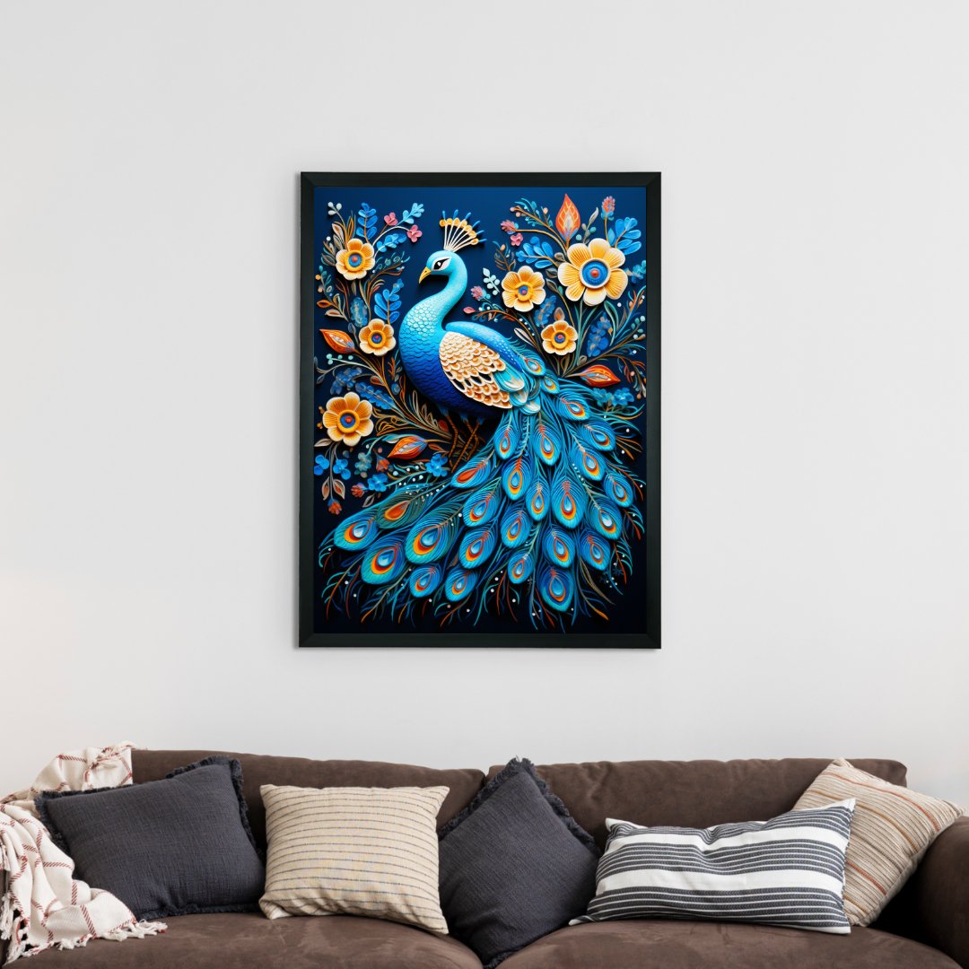 Artisan Peacock Bloom Canvas: Elegance in Wall Decor for Homes -Wall painting-Chitran by sowpeace-Artisan Peacock Bloom Canvas: Elegance in Wall Decor for Homes-CH-WRT-BDPB-Sowpeace