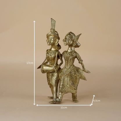 Artisanal Brass Dhokra Sculpture: Tribal Couple with Dhol -Dhokra-Sowpeace-Artisanal Brass Dhokra Sculpture: Tribal Couple with Dhol-Dok-LTCDH-BR-TT-Sowpeace