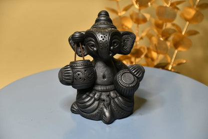 Black Terracotta Ganesh: Dafli Tabletop Decor -decor-Sowpeace-Black Terracotta Ganesh: Dafli Tabletop Decor-Terr-bter-TT-GIT-Sowpeace