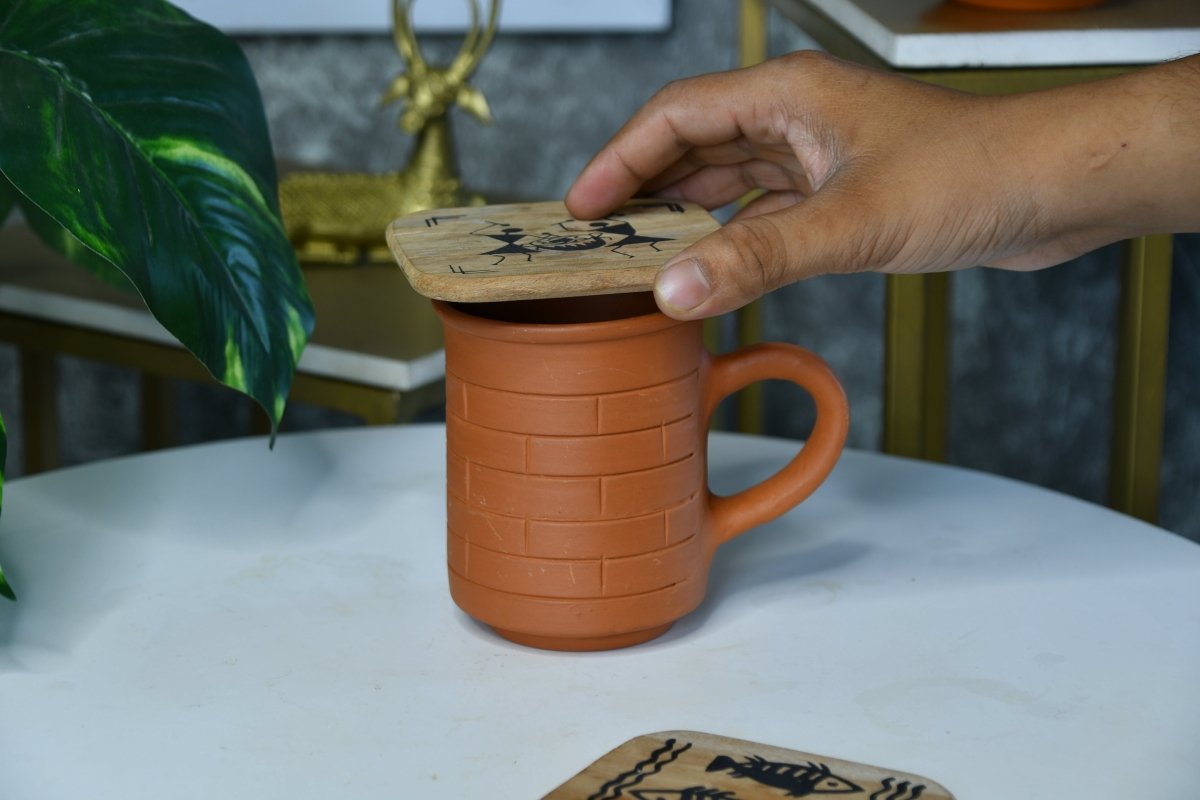 Brick Stripes Imprinted Terracotta Mugs -Utensils-Sowpeace-Brick Stripes Imprinted Terracotta Mugs-Terr-Uten-Terr-CMGHB-Sowpeace