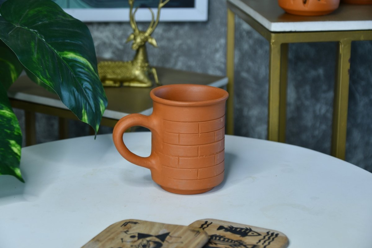 Brick Stripes Imprinted Terracotta Mugs -Utensils-Sowpeace-Brick Stripes Imprinted Terracotta Mugs-Terr-Uten-Terr-CMGHB-Sowpeace