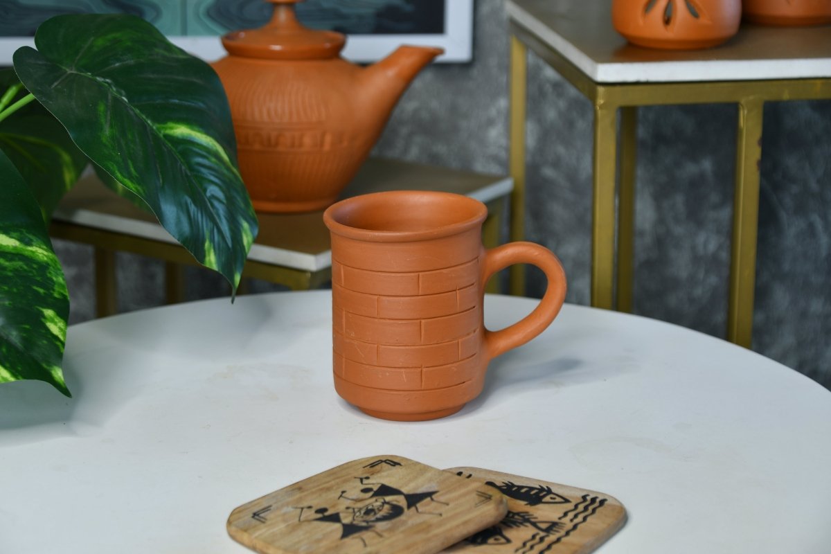 Brick Stripes Imprinted Terracotta Mugs -Utensils-Sowpeace-Brick Stripes Imprinted Terracotta Mugs-Terr-Uten-Terr-CMGHB-Sowpeace