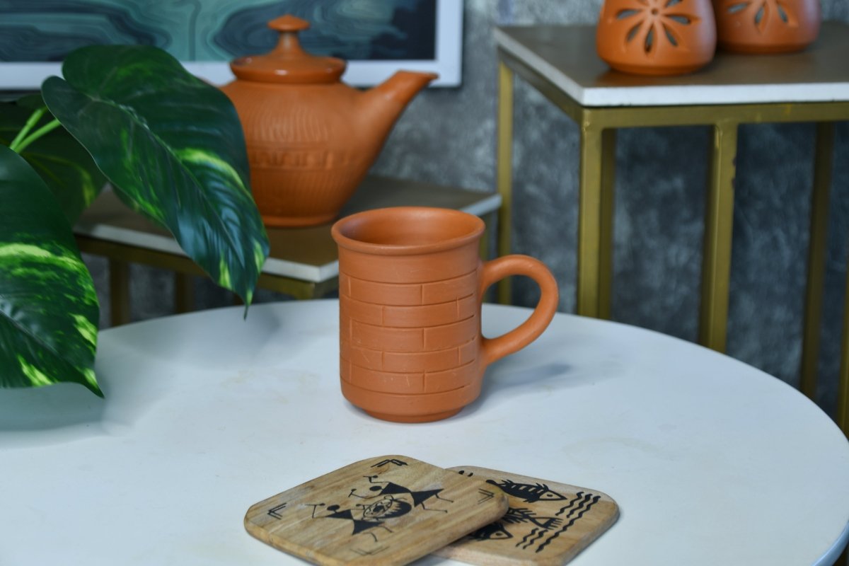 Brick Stripes Imprinted Terracotta Mugs -Utensils-Sowpeace-Brick Stripes Imprinted Terracotta Mugs-Terr-Uten-Terr-CMGHB-Sowpeace