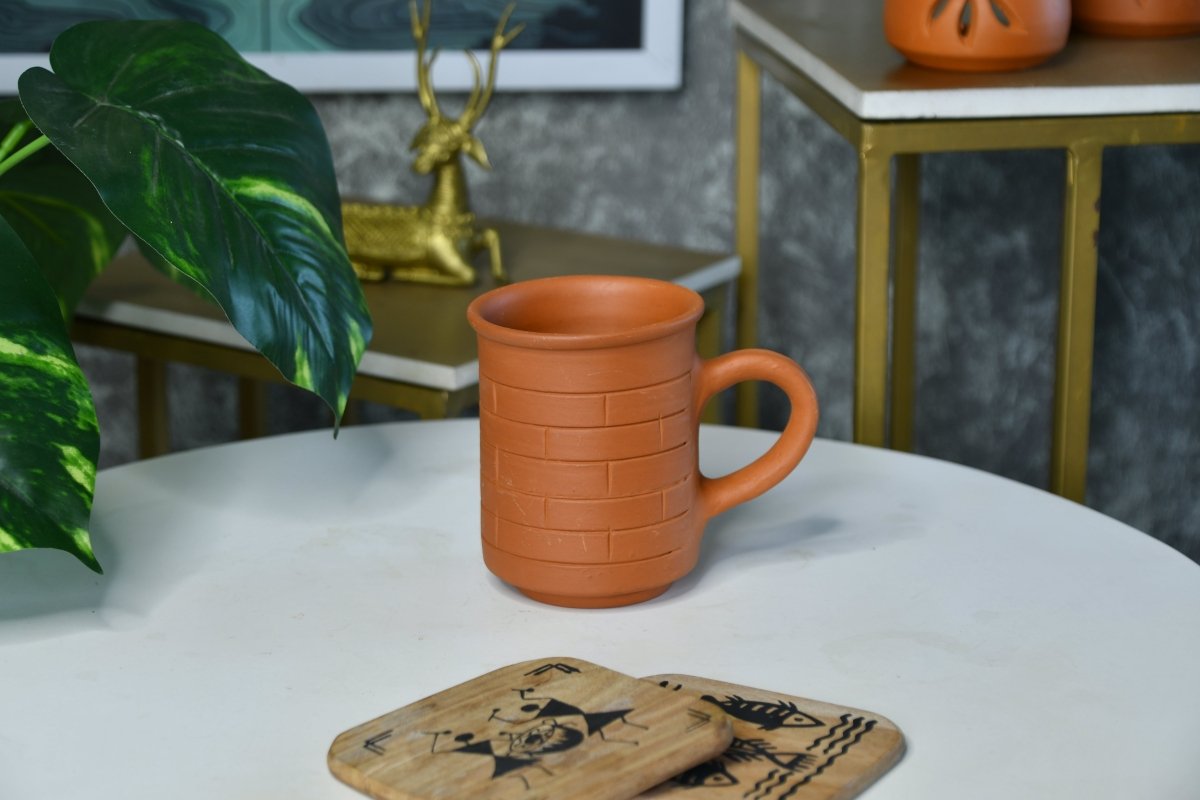 Brick Stripes Imprinted Terracotta Mugs -Utensils-Sowpeace-Brick Stripes Imprinted Terracotta Mugs-Terr-Uten-Terr-CMGHB-Sowpeace