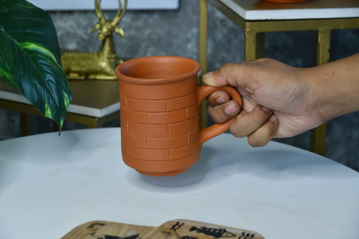 Brick Stripes Imprinted Terracotta Mugs -Utensils-Sowpeace-Brick Stripes Imprinted Terracotta Mugs-Terr-Uten-Terr-CMGHB-Sowpeace