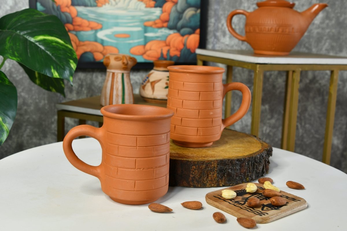 Brick Stripes Imprinted Terracotta Mugs -Utensils-Sowpeace-Brick Stripes Imprinted Terracotta Mugs-Terr-Uten-Terr-CMGHBC2-Sowpeace