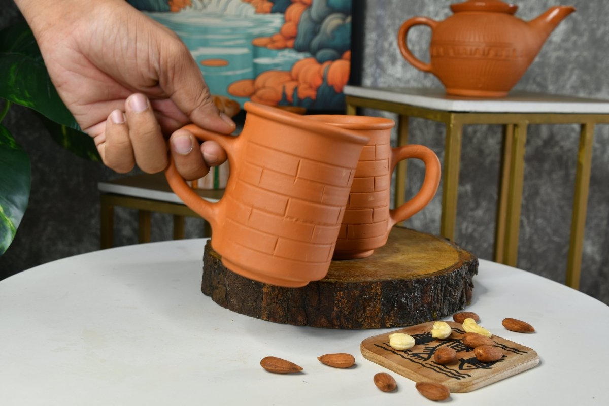 Brick Stripes Imprinted Terracotta Mugs -Utensils-Sowpeace-Brick Stripes Imprinted Terracotta Mugs-Terr-Uten-Terr-CMGHBC2-Sowpeace