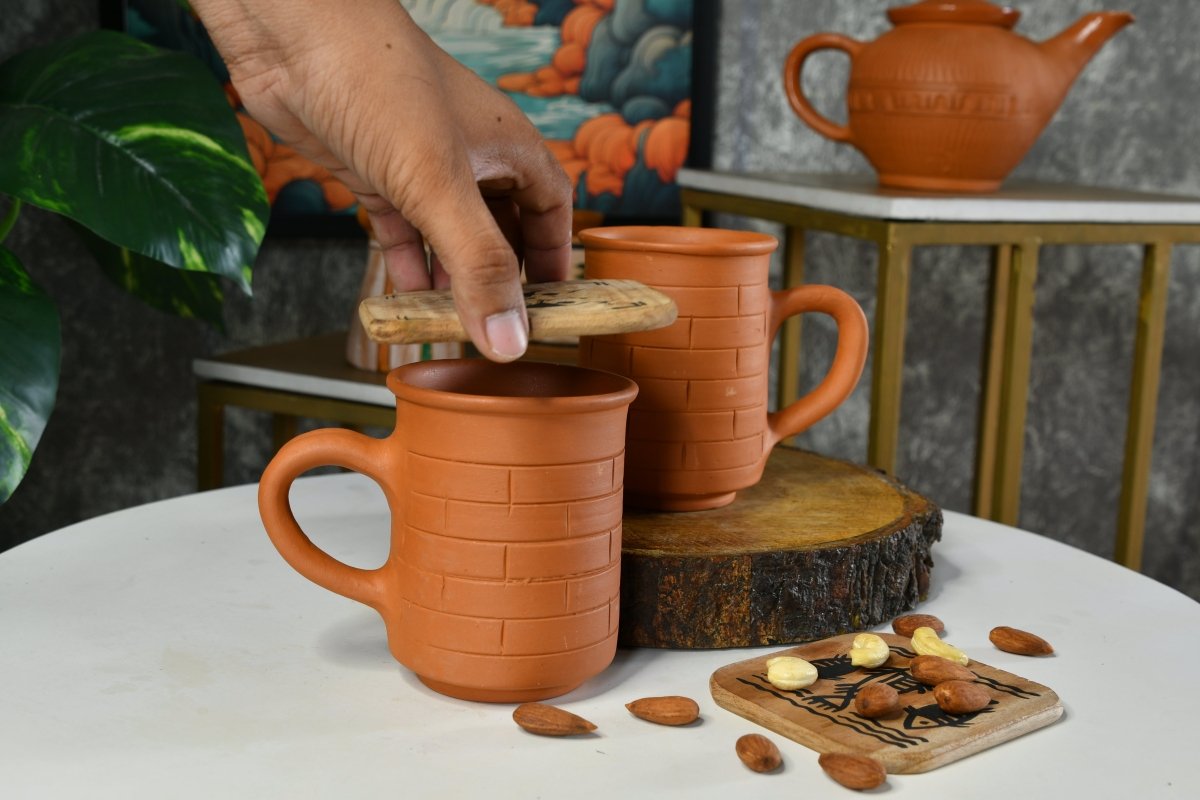 Brick Stripes Imprinted Terracotta Mugs -Utensils-Sowpeace-Brick Stripes Imprinted Terracotta Mugs-Terr-Uten-Terr-CMGHBTKC2-Sowpeace