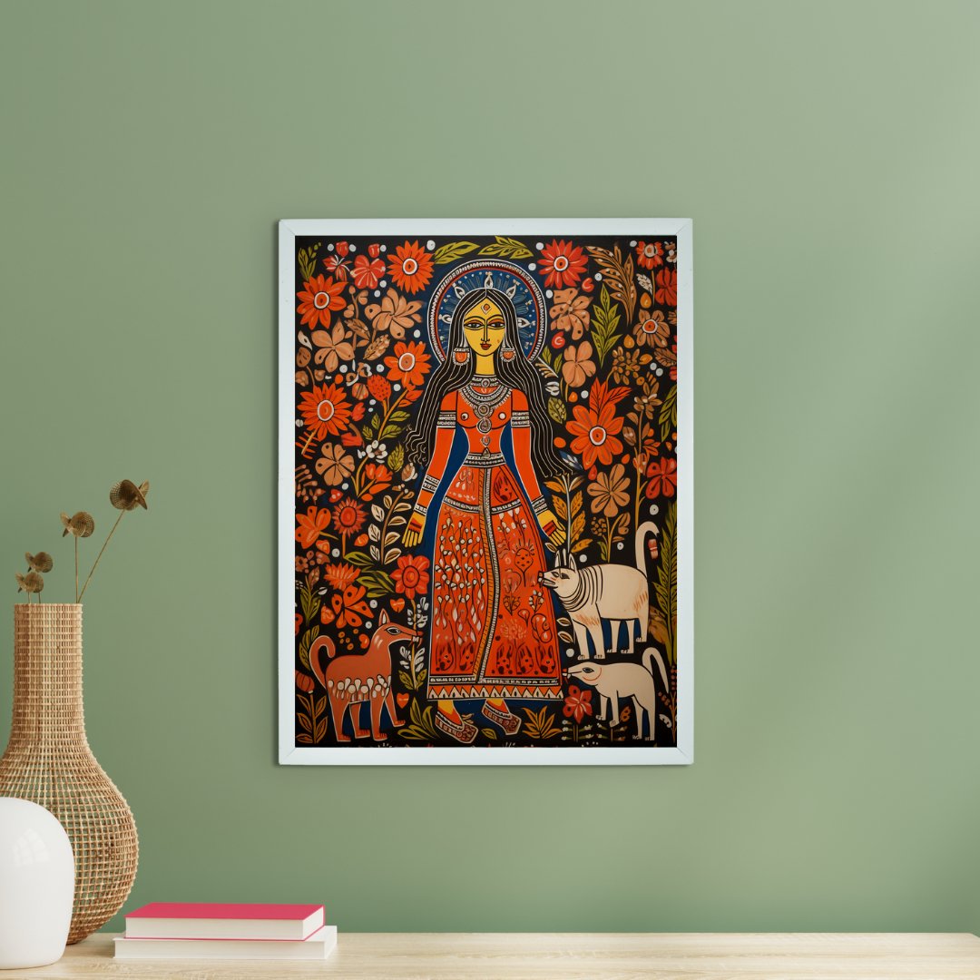 Canvas Wall Decor: Women in Red Flower Aura Elegance -Wall painting-Chitran by sowpeace-Canvas Wall Decor: Women in Red Flower Aura Elegance-CH-WRT-MWRF-Sowpeace