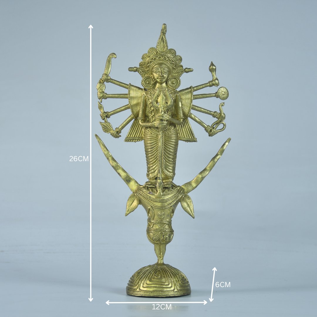 Dhokra Craft - Goddess Durga Mahishasur Mardini Brass Decor --Sowpeace-Dhokra Craft - Goddess Durga Mahishasur Mardini Brass Decor-Dok-DMDM-BR-TT-Sowpeace