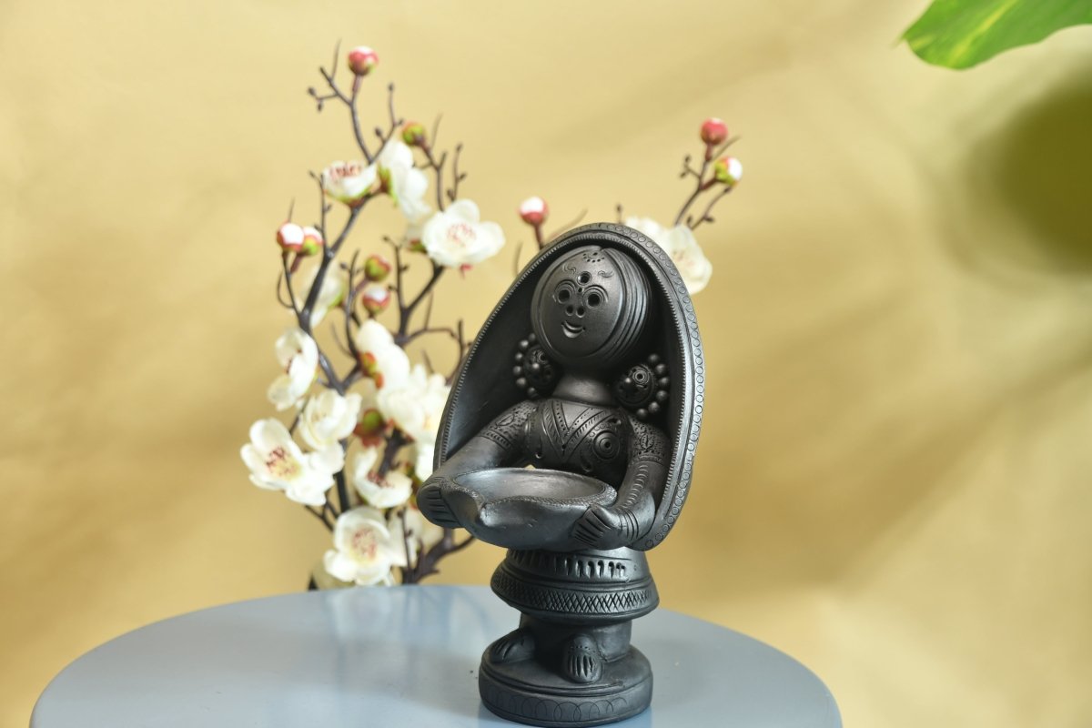 Elegant Diya Holding Terracotta Lady -decor-Sowpeace-Elegant Diya Holding Terracotta Lady-Terr-bter-TT-WWD-Sowpeace