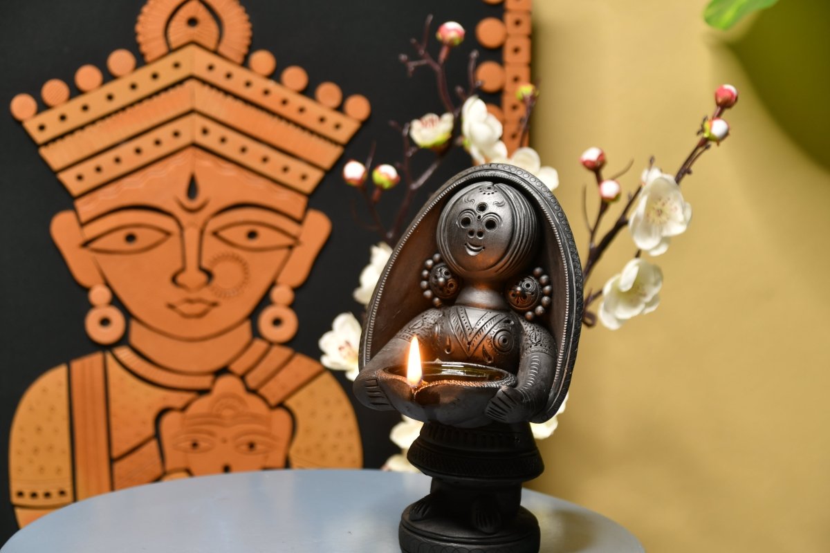 Elegant Diya Holding Terracotta Lady -decor-Sowpeace-Elegant Diya Holding Terracotta Lady-Terr-bter-TT-WWD-Sowpeace