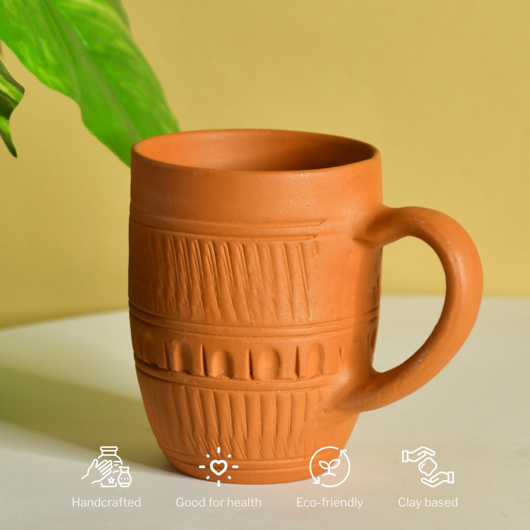 Etched Print Narrow Base Unglazed Terracotta Mug -Utensils-Sowpeace-Etched Print Narrow Base Unglazed Terracotta Mug-Terr-Uten-Terr-CMUG-1-Sowpeace